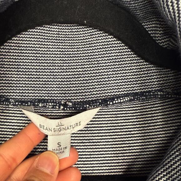 LL Bean Signature Womens Small S Blue White Striped Cowl Neck Sweatshirt Cotton - Picture 6 of 10